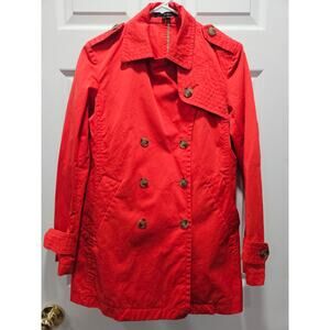 THEORY WOMEN Red Orange Peacoat Double Breasted Lightweight Jacket Size S